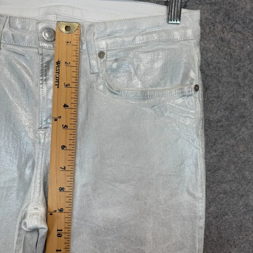 Helmut Lang Ankle Metallic Shiny‎ Glossy Coated Jeans Womens 28 Pants Silver NEW